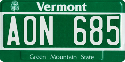VT license plate AON685