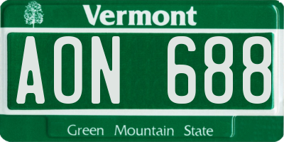 VT license plate AON688