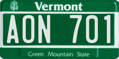 VT license plate AON701