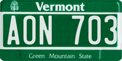VT license plate AON703