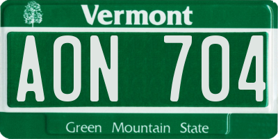 VT license plate AON704