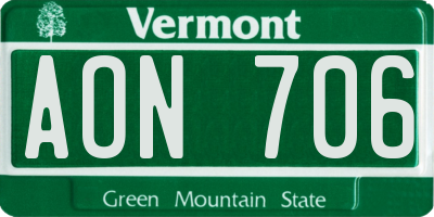 VT license plate AON706