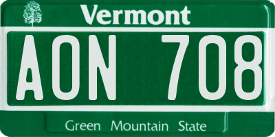 VT license plate AON708