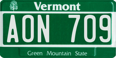 VT license plate AON709