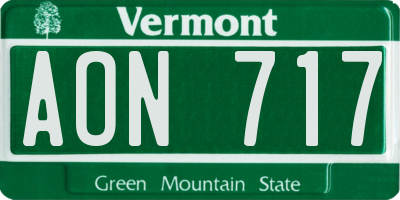 VT license plate AON717