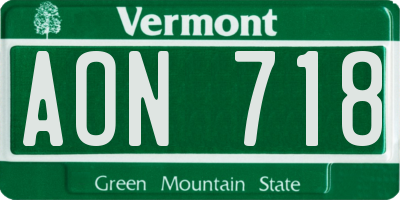 VT license plate AON718