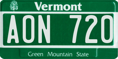 VT license plate AON720