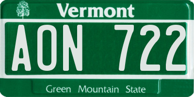 VT license plate AON722