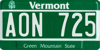 VT license plate AON725