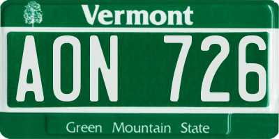 VT license plate AON726