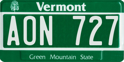 VT license plate AON727