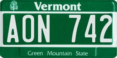 VT license plate AON742