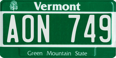 VT license plate AON749