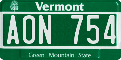 VT license plate AON754