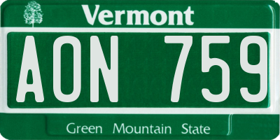 VT license plate AON759
