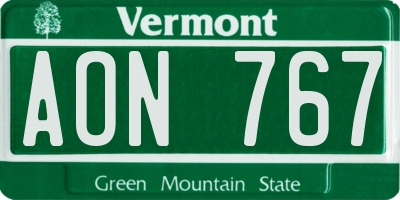VT license plate AON767