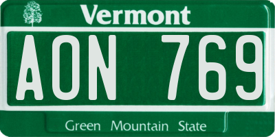 VT license plate AON769
