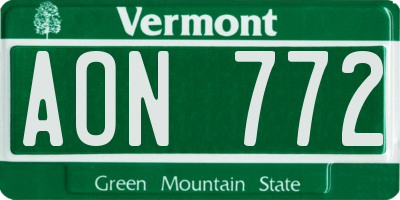 VT license plate AON772