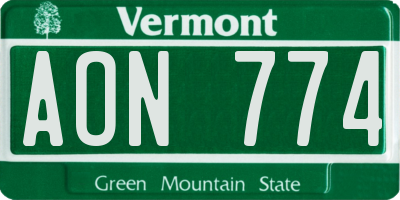 VT license plate AON774