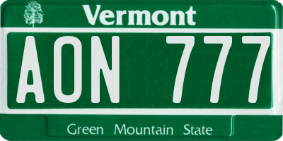 VT license plate AON777