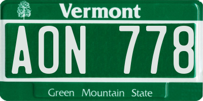 VT license plate AON778