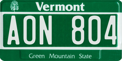 VT license plate AON804