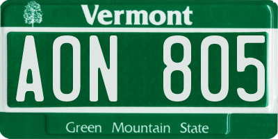 VT license plate AON805