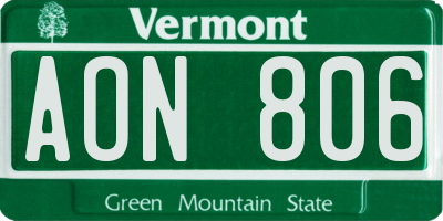 VT license plate AON806