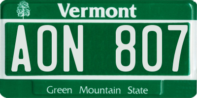VT license plate AON807