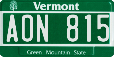 VT license plate AON815