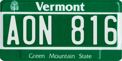 VT license plate AON816