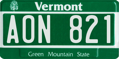 VT license plate AON821