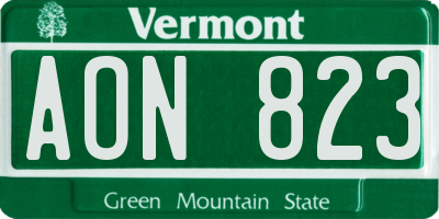 VT license plate AON823