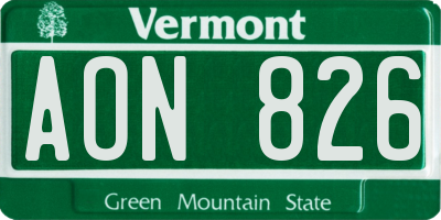 VT license plate AON826