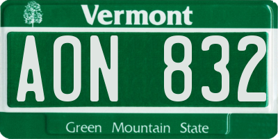 VT license plate AON832