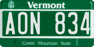 VT license plate AON834