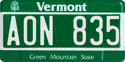 VT license plate AON835