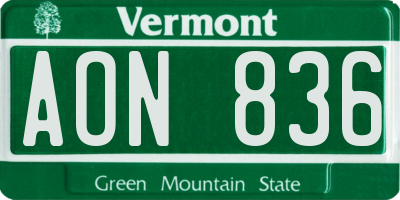VT license plate AON836