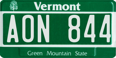 VT license plate AON844