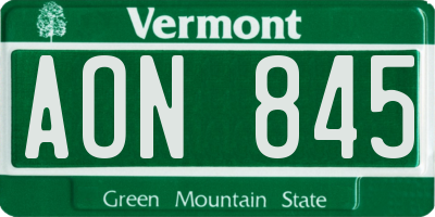 VT license plate AON845