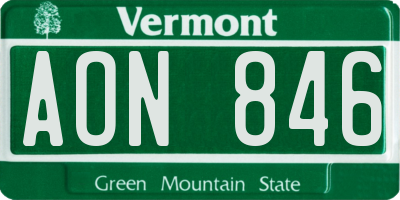VT license plate AON846