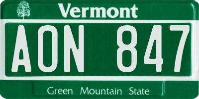 VT license plate AON847
