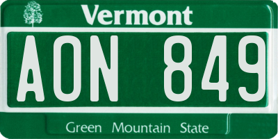 VT license plate AON849