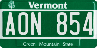VT license plate AON854