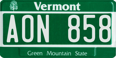 VT license plate AON858