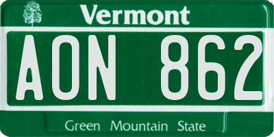 VT license plate AON862