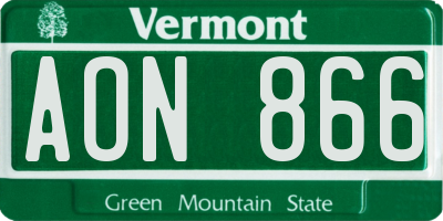 VT license plate AON866
