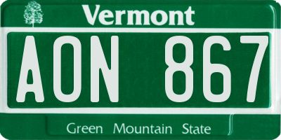 VT license plate AON867