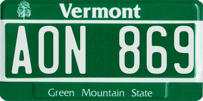 VT license plate AON869