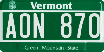 VT license plate AON870